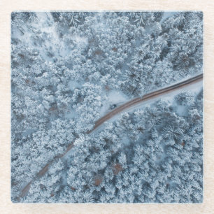 winter mountain pass glass coaster