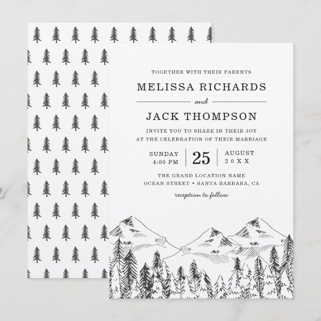 Winter Mountain Pine Tree Forest Rustic Wedding Invitation (Front/Back)