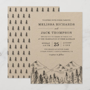 Winter Mountain Pine Tree Forest Rustic Wedding Invitation