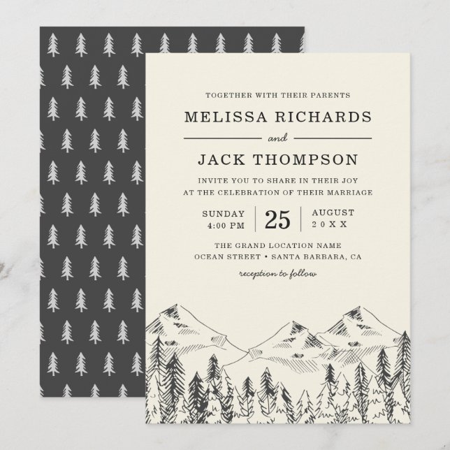 Winter Mountain Pine Tree Forest Rustic Wedding Invitation (Front/Back)