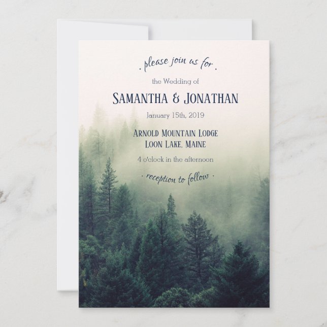 Winter Mountain Pines Wedding Invitation (Front)