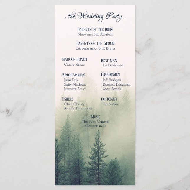 Winter Mountain Pines Wedding Program Programme (Front)
