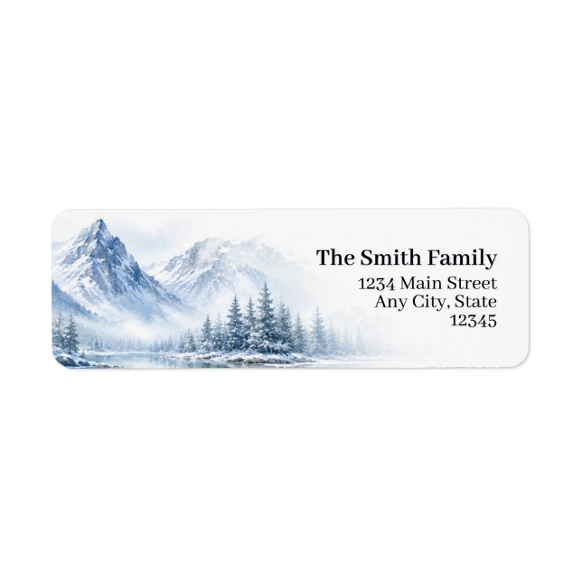 Winter Mountain Return Address Labels | Snowy Pine (Front)