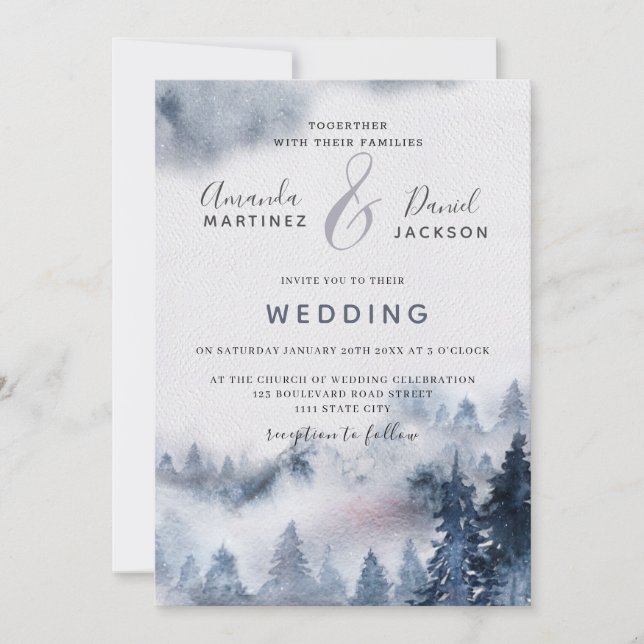 Winter Mountain Rustic purple Wedding Invitation (Front)