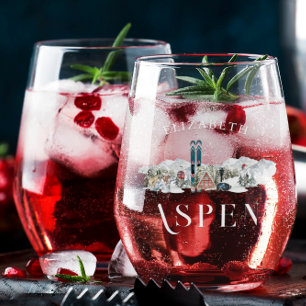 Winter Mountain   Ski Bachelorette Party Stemless Wine Glass