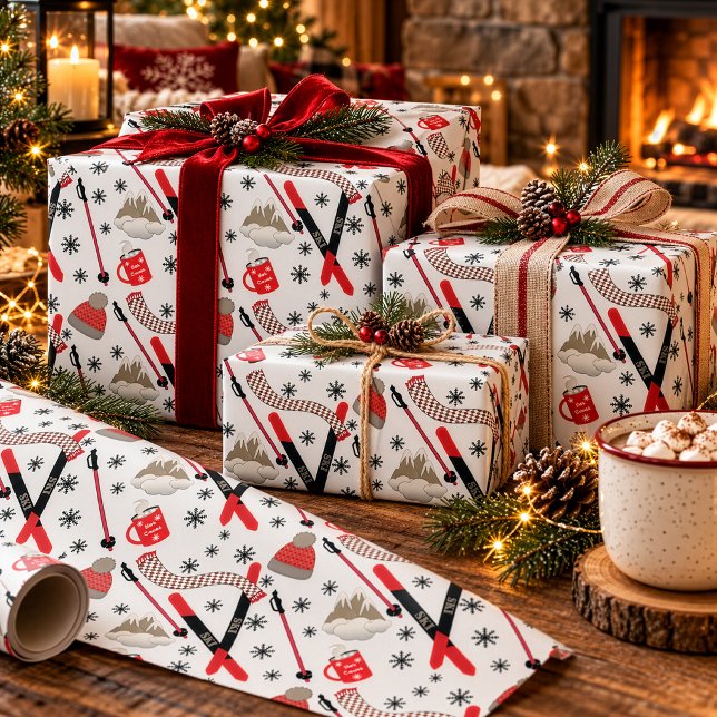 WInter Mountain Ski Trip Theme Pattern Wrapping Pa Paper (Winter Mountain Ski Trip Theme Pattern Wrapping Paper)