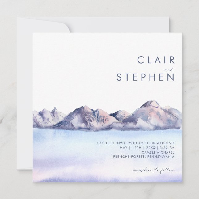 Winter Mountain Square Wedding Invitation (Front)