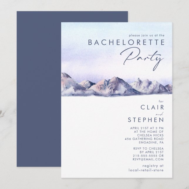 Winter Mountain Sunset Bachelorette Party Invitation (Front/Back)