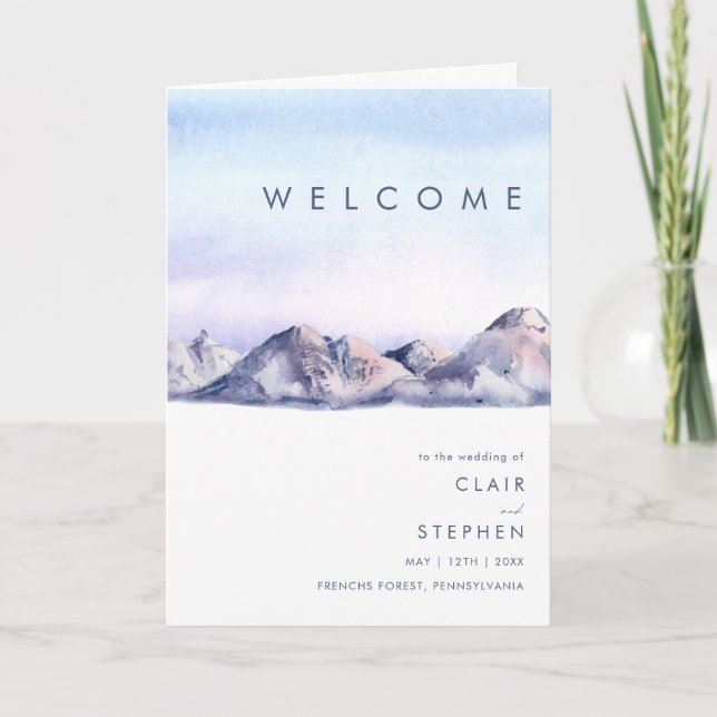 Winter Mountain Sunset Folded Wedding Program Programme (Front)