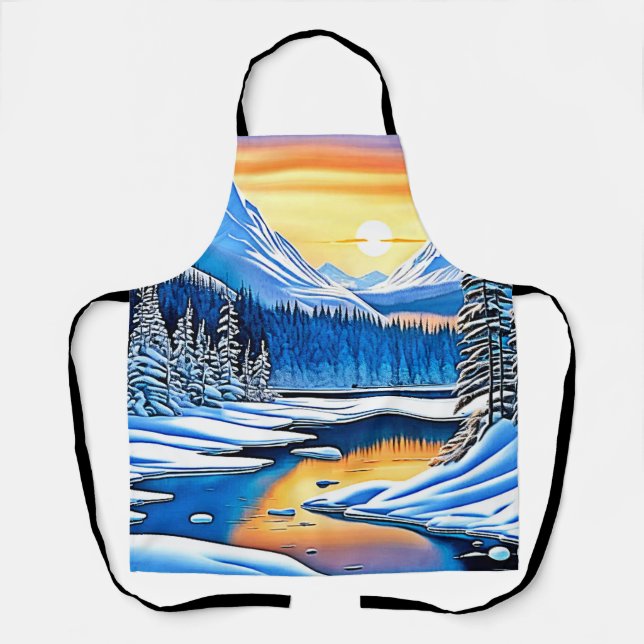 Winter Mountain Sunset Glow Apron (Front)