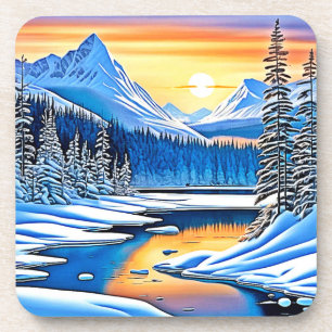 Winter Mountain Sunset Glow Coaster