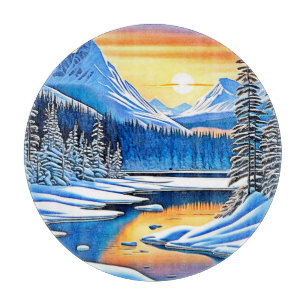 Winter Mountain Sunset Glow Cutting Board