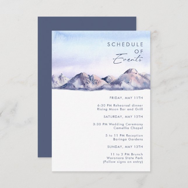 Winter Mountain Sunset Schedule of Events Enclosure Card (Front/Back)
