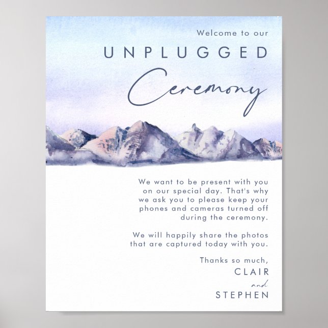 Winter Mountain Sunset Unplugged Ceremony Poster (Front)