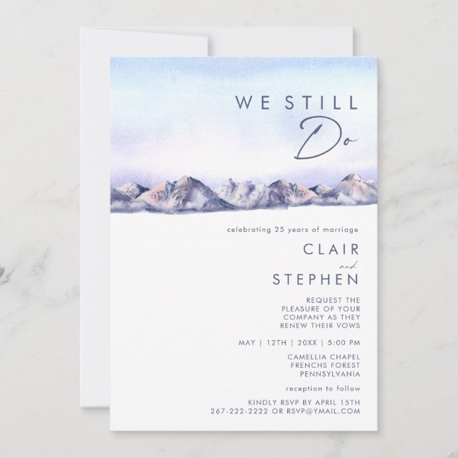 Winter Mountain Sunset We Still Do Renewal Invitation (Front)