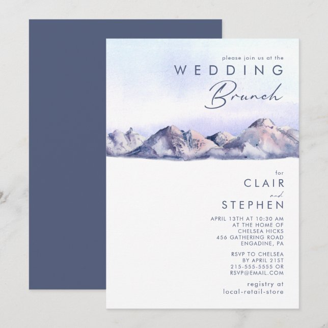 Winter Mountain Sunset Wedding Brunch Invitation (Front/Back)