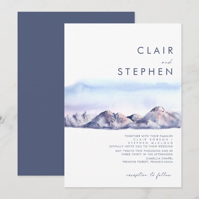 Winter Mountain Sunset Wedding Invitation (Front/Back)