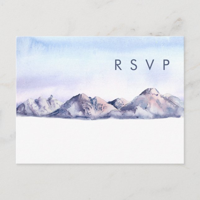 Winter Mountain Sunset Wedding RSVP Postcard (Front)