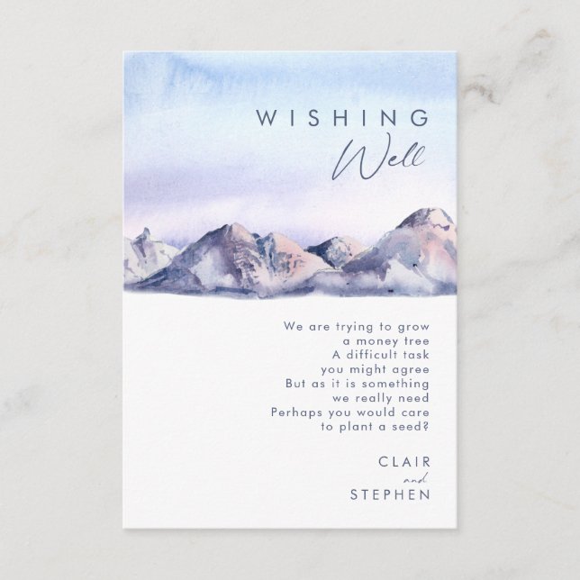 Winter Mountain Sunset Wedding Wishing Well Enclosure Card (Front)