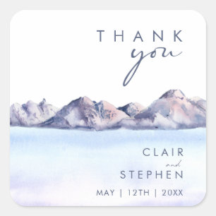 Winter Mountain Thank You Wedding Favour sticker