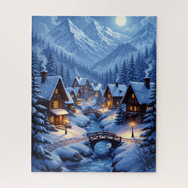 Winter Mountain Village Jigsaw Puzzle (Vertical)