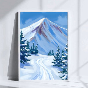 Winter Mountain Watercolor Snow Nature Landscape Poster