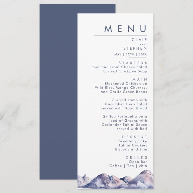 Winter Mountain Wedding Dinner Menu (Front/Back)