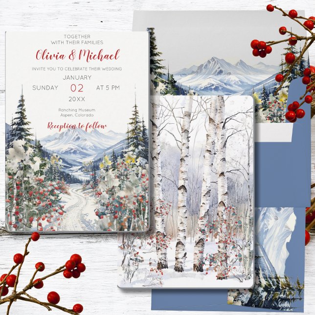 Winter Mountain Wedding Invitation (Creator Uploaded)