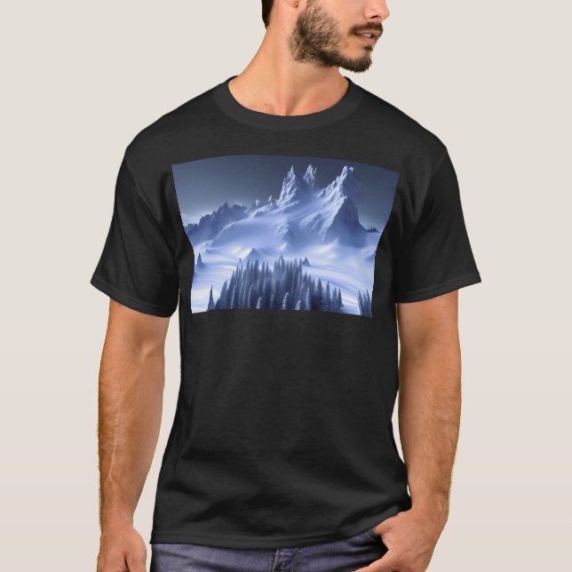 Winter Mountains At Night Ai Generated Art T-Shirt (Front)