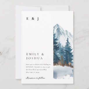 Winter Mountains Pine Tree All in One Wedding Invitation