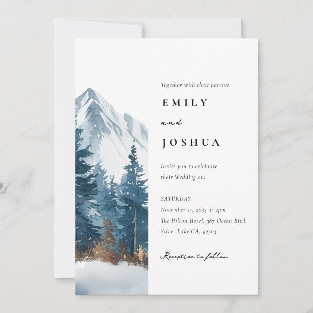 Winter Mountains Pine Tree Wedding Invitation (Front)