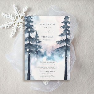 Winter Mountains Snow Pine Trees Elegant Wedding Invitation