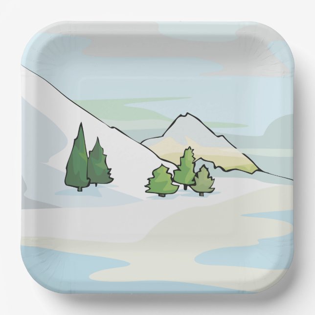 Winter Mountains Snowy Landscape Paper Plate (Front)