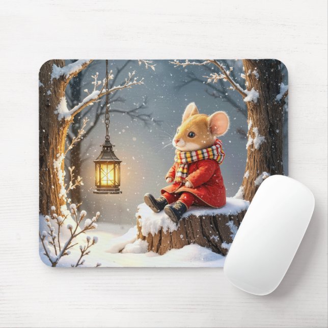 Winter Mouse and Lantern In Snowflakes Mouse Mat (With Mouse)