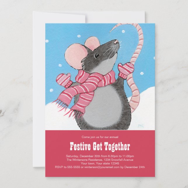 Winter Mouse Festive Get Together Invitations (Front)