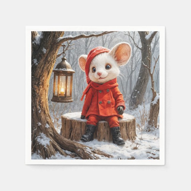 Winter Mouse With Forest Lantern Napkin (Front)