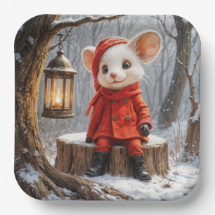 Winter Mouse With Forest Lantern Paper Plate
