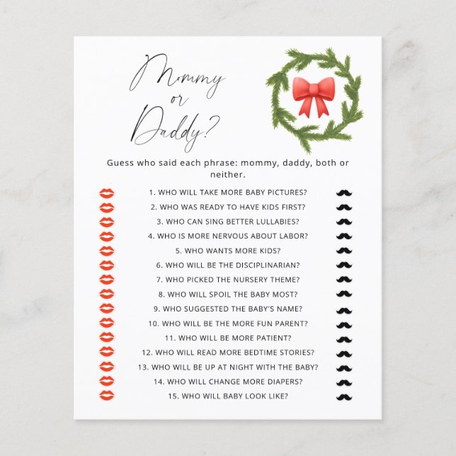 Winter mummy or daddy baby shower game (Front)