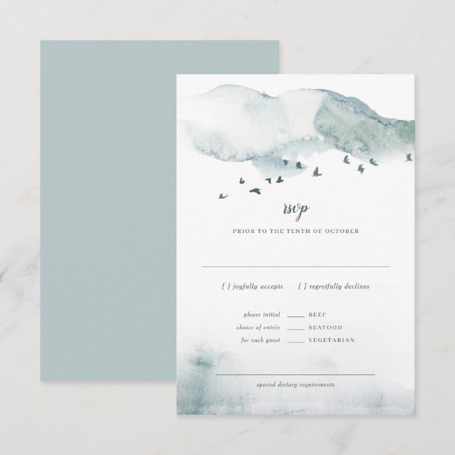 Winter Mystère Wedding RSVP+MEAL Response Invitation (Front/Back)
