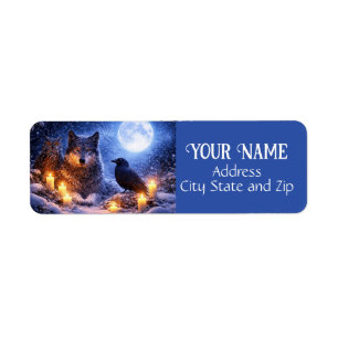 Winter Mystical Wolf Owl Raven Return Address