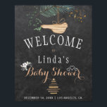 Winter nature chalkboard watercolor baby shower poster<br><div class="desc">Rustic elegant winter nature baby shower stylish welcome sign poster template on dark grey chalkboard featuring a pine tree bough with a wooden bird, a dried branches Christmas tree with star and watercolor splashes, white flowers and little hearts. You can choose to customise it further changing fonts and colours of...</div>