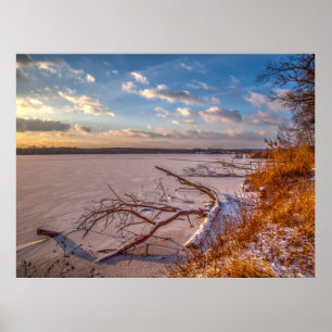 Winter nature, frozen pond, beautiful picture, poster