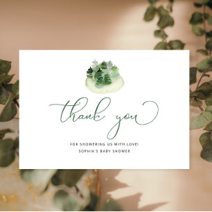 Winter nature green forest baby shower  thank you card