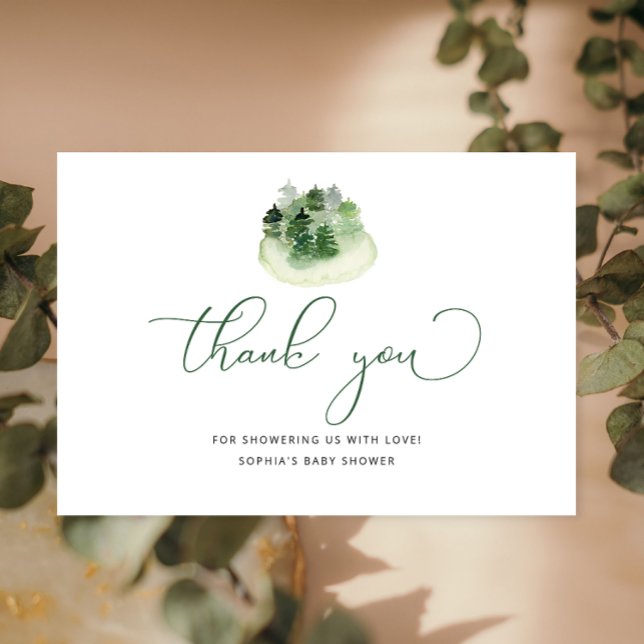 Winter nature green forest baby shower  thank you card (Creator Uploaded)