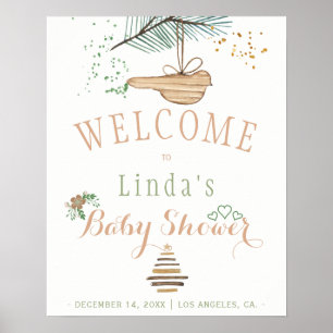 Winter nature modern rustic watercolor baby shower poster