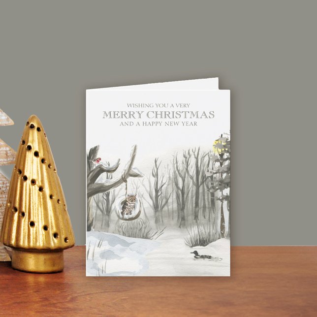 Winter Nature Snowy Woodland Christmas Holiday Card (Traditional Christmas and New Year Card Buy professionally printed or as printable digital download.)