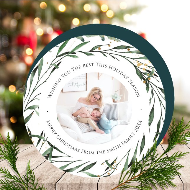 Winter Nature | Watercolor Gold Wreath Circle Holiday Card (Creator Uploaded)