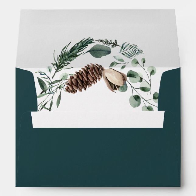 Winter Nature | Watercolor Ivory Magnolia Pinecone Envelope (Back (Bottom))
