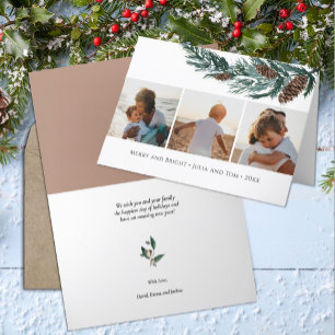 Winter Nature   Watercolor Pine Cone Spruce Branch Holiday Card