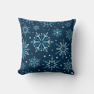 Winter Navy Blue White Snowflake Christmas Cushion